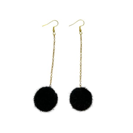 earrings steel gold long with fur black1